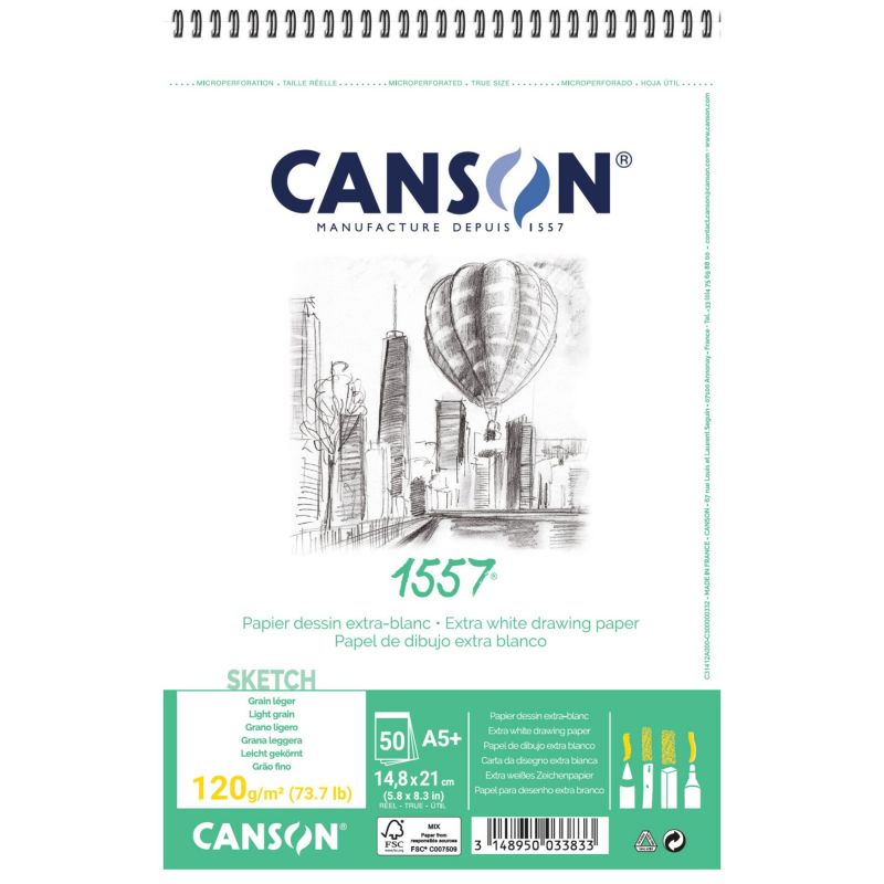 CANSON 1557 blok za skiciranje 120 g/m² A5 30 listova spiralni uvez