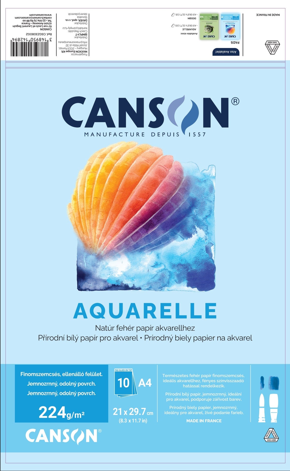 Canson akvarel blok CP 224 g/m² 10 listova A4 lijepljen