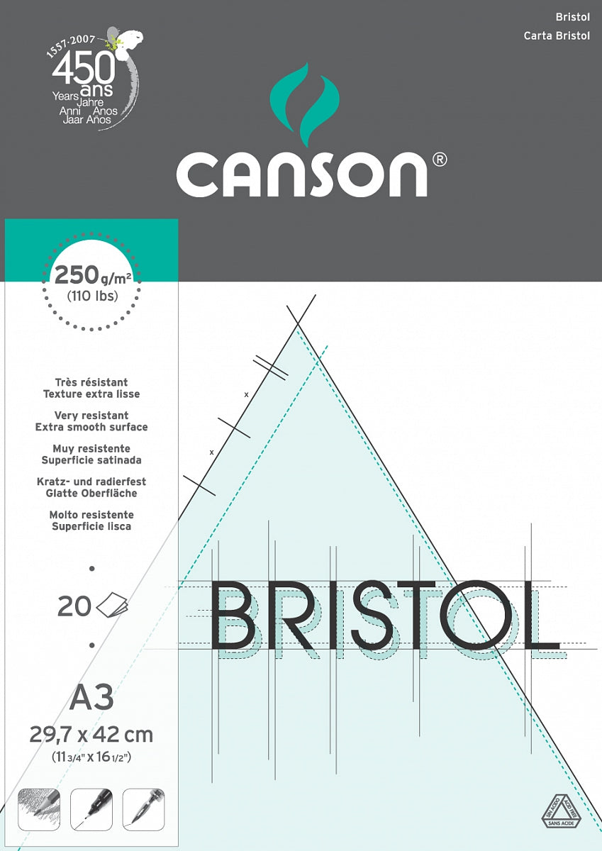 Canson Bristol blok za crtanje 250 g/m² 20L A3 lijepljeni