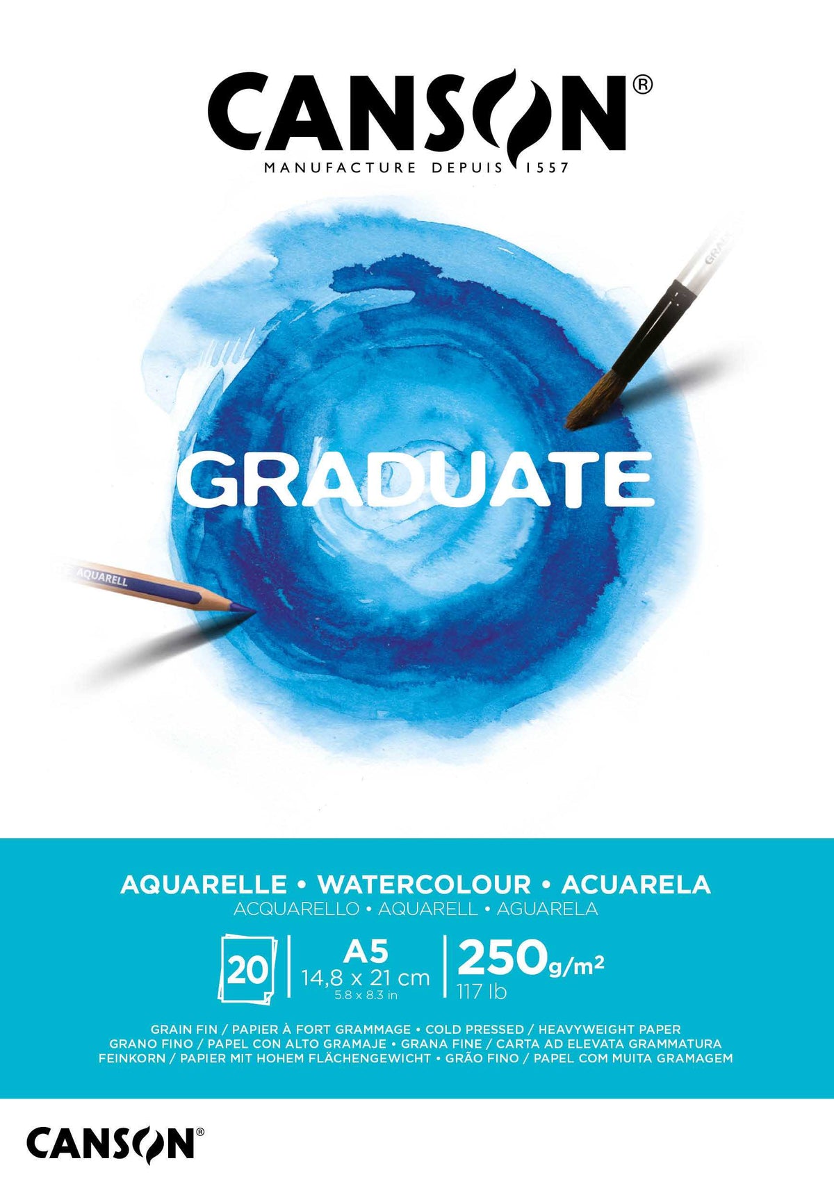 Canson Graduate akvarel blok CP 250 g - 20 listova, A5 lijepljeni