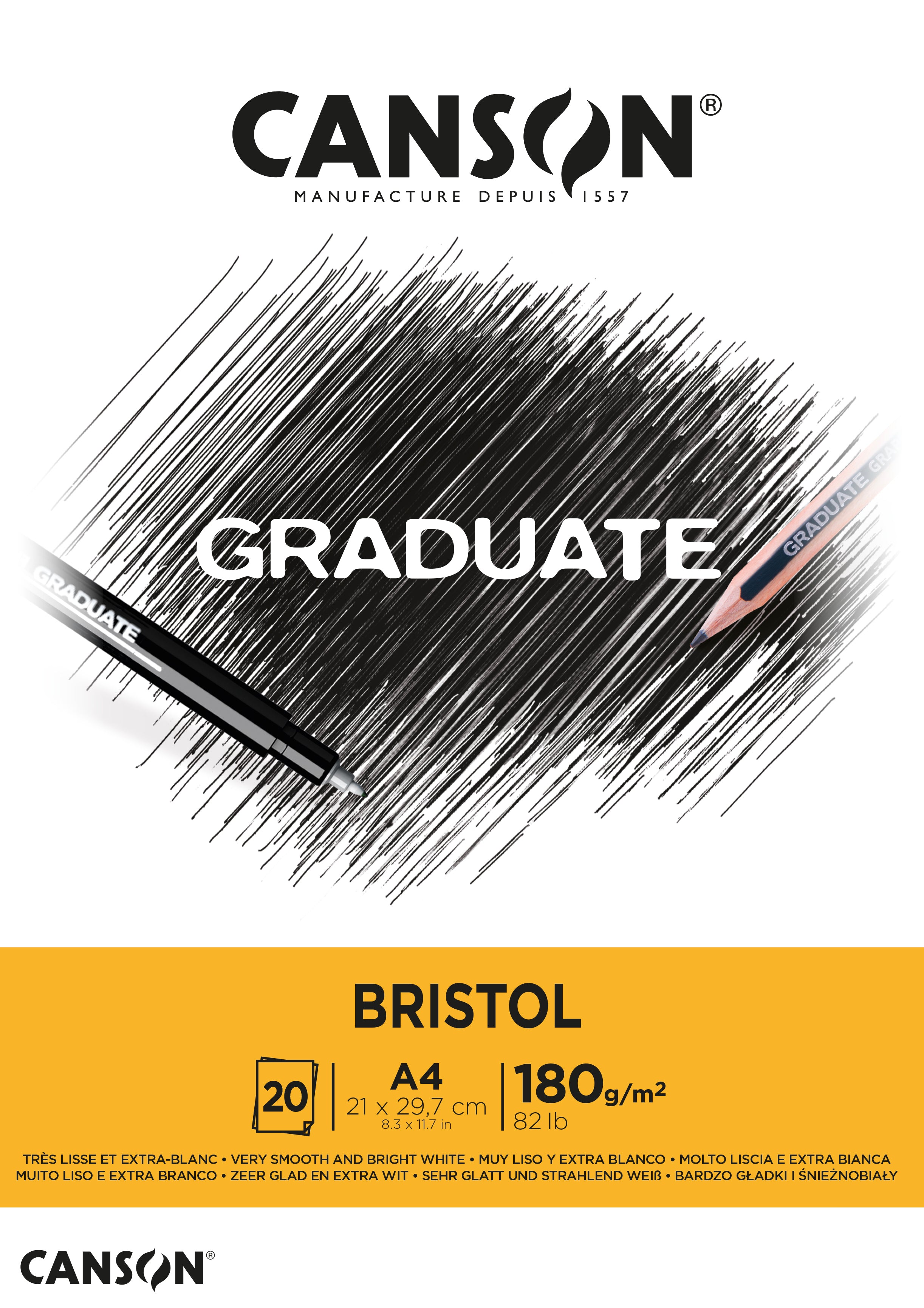 Blok za crtanje CANSON Graduate Bristol 180 g/m² A4 - 20 listova, ljepljen