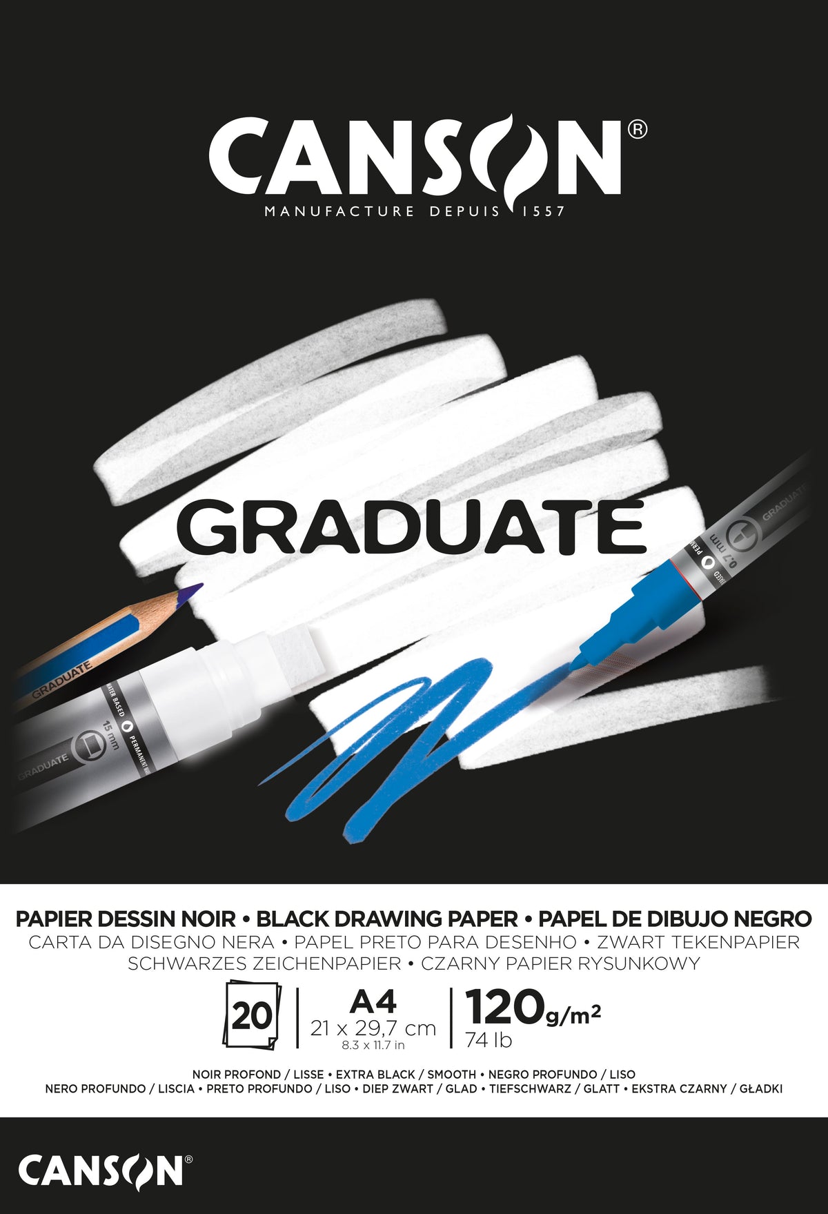 Canson Graduate crni skicen blok 120 g/m² A4 lijepljeni - 20 listova