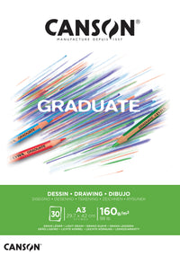 Blok za crtanje Canson Graduate Drawing White 160 g/m² - 30 listova, A3, lijepljen