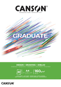 Blok za crtanje Canson Graduate White 160 g/m² A4 lijepljeni - 30 listova