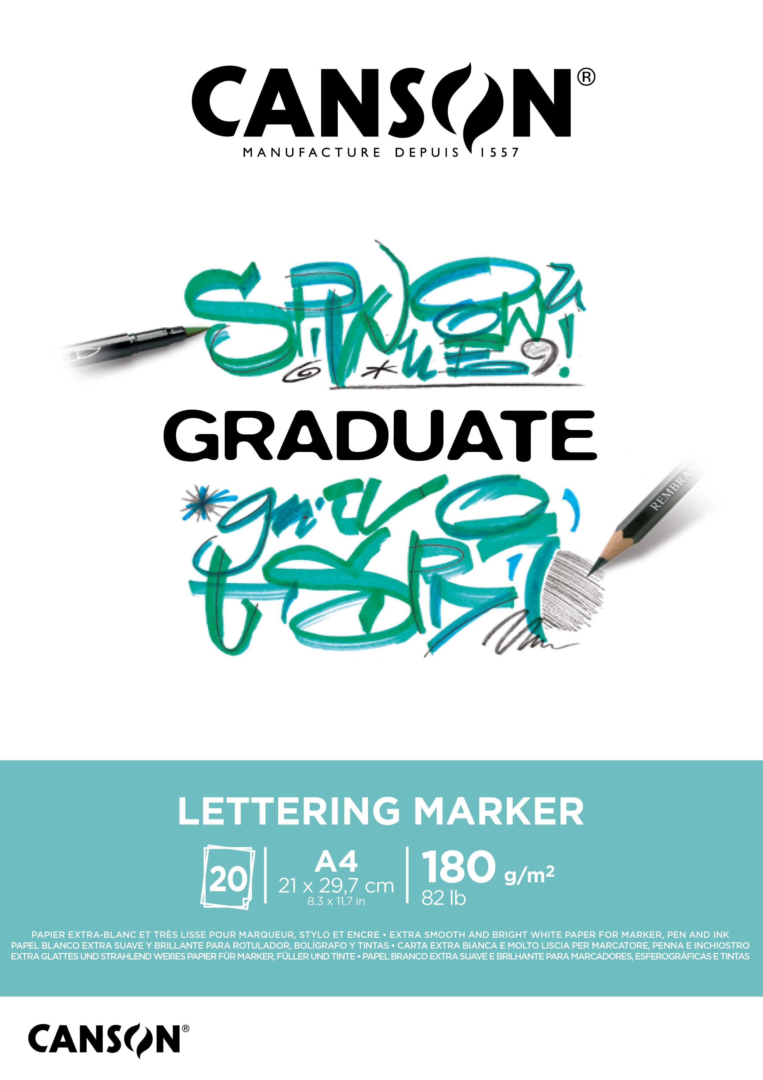 Blok za lettering i markere CANSON Graduate Lettering Marker 180 g/m² - A4, 20 listova