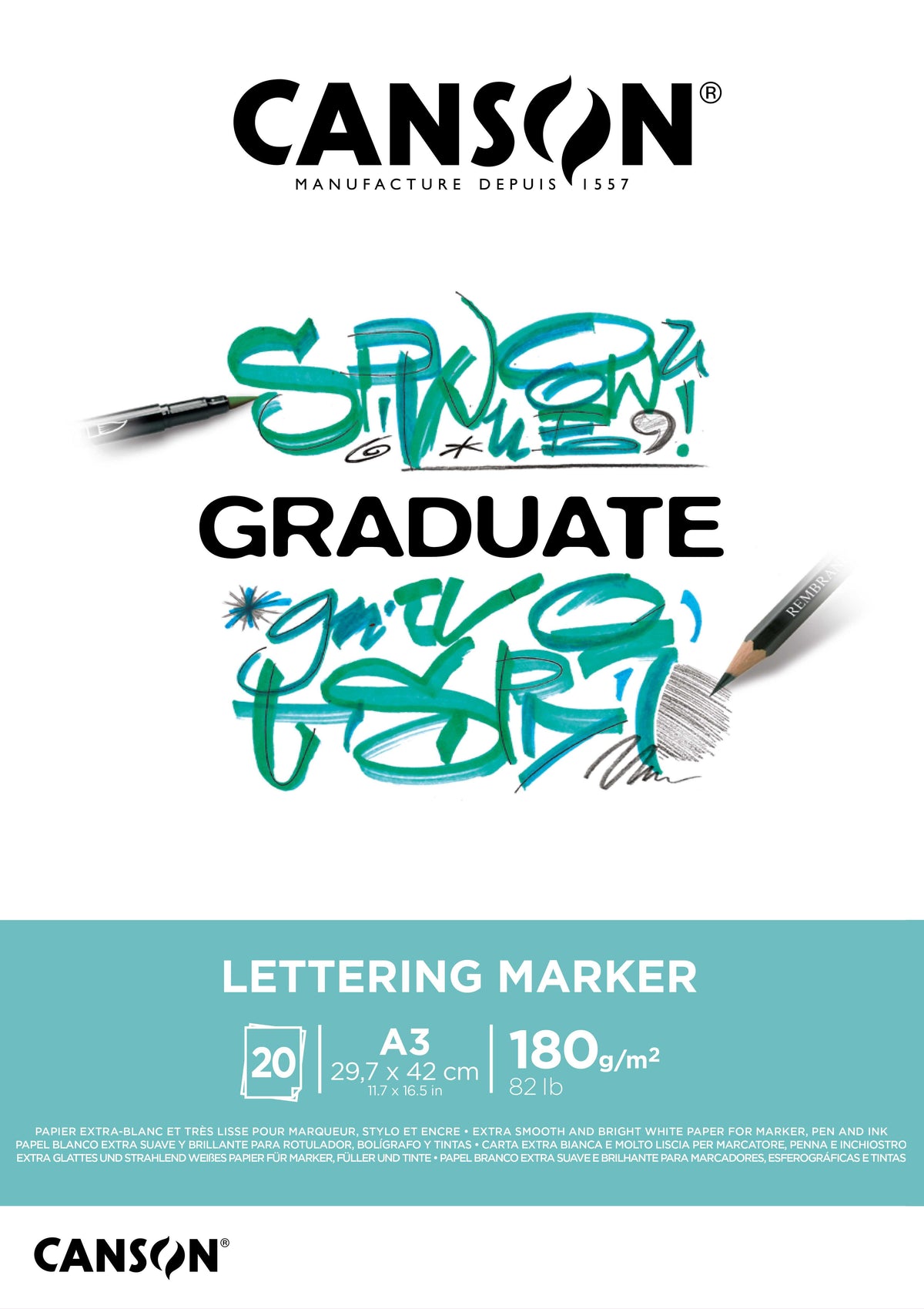 Canson Graduate Lettering Marker blok 180 g/m² - 20 listova, A3 lijepljeni