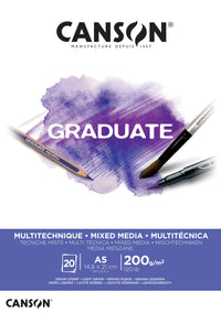 Canson Graduate Mix Media blok bijeli 200 g/m² - 20 listova, A5 lijepljeni