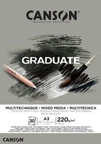 CANSON Graduate Mix Media sivi blok 220 g A3, 30 listova, ljepljen
