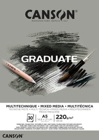 CANSON Graduate Mix Media sivi blok 220 g A5 - 30 listova lijepljeni