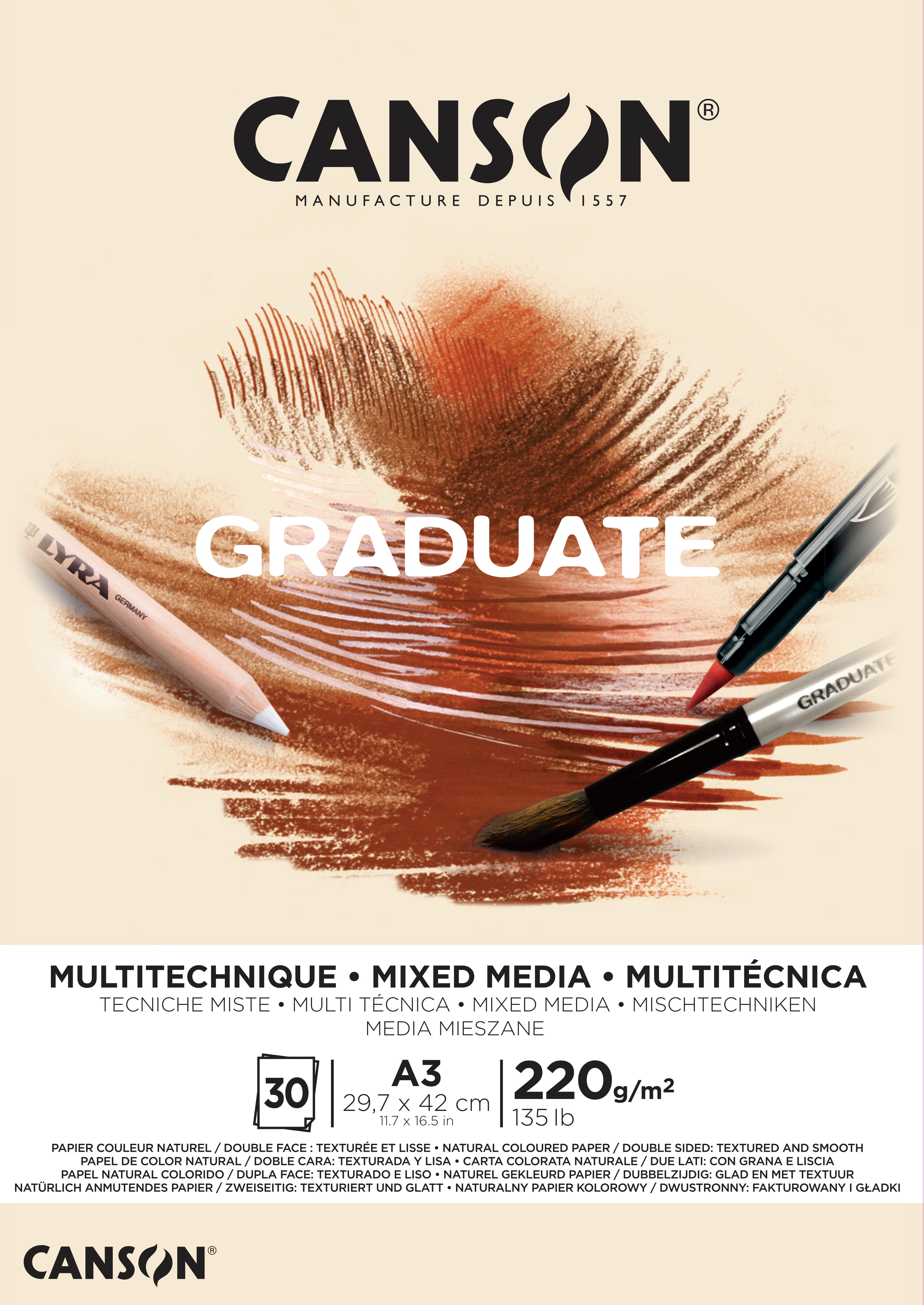 Canson Graduate Mix Media blok Natural 220 g 30L A3 lijepljeni