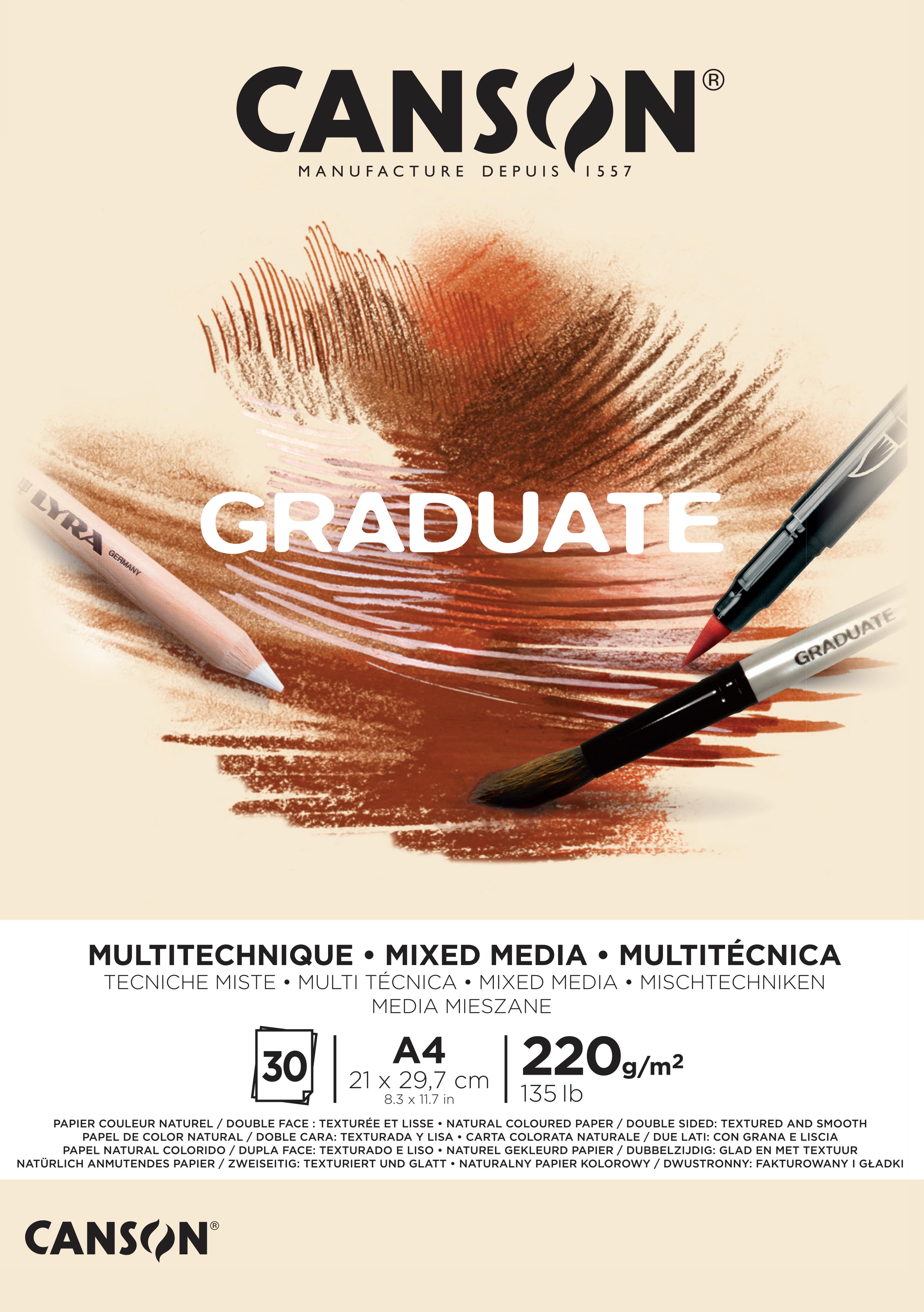 Canson Graduate Mix Media blok Natural 220 g 30 listova A4 ljepljen