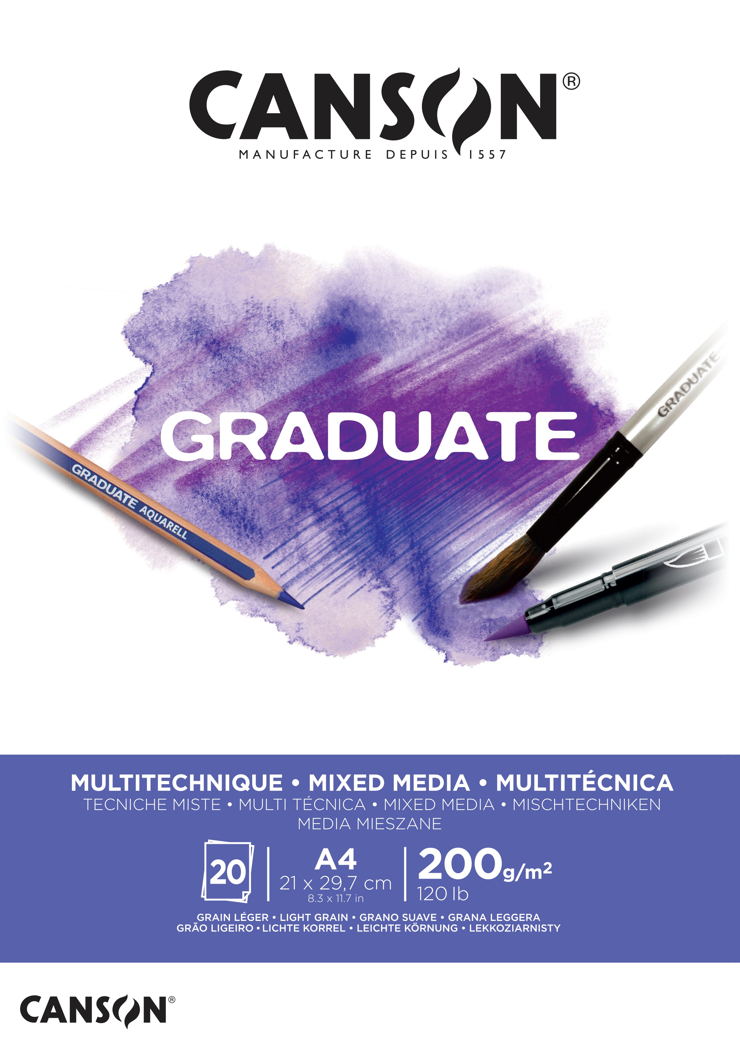 Canson Graduate Mix Media blok bijeli 200 g/m² - 20 listova, A4 ljepljen