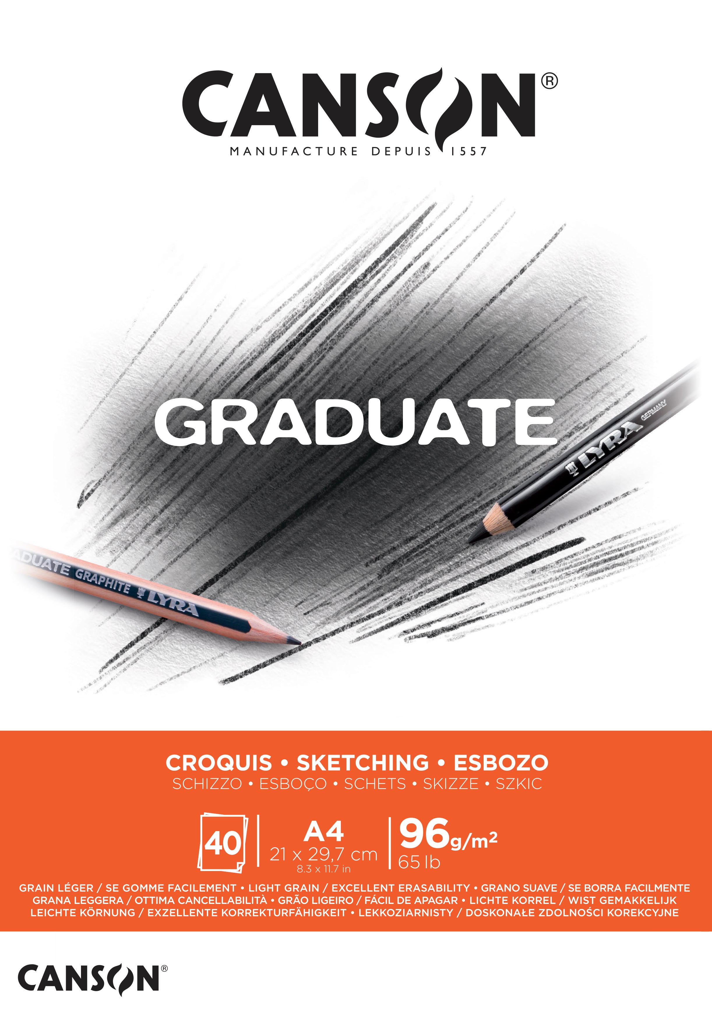 Blok za skiciranje CANSON Graduate 96 g/m² A4 lijepljeni - 40 listova
