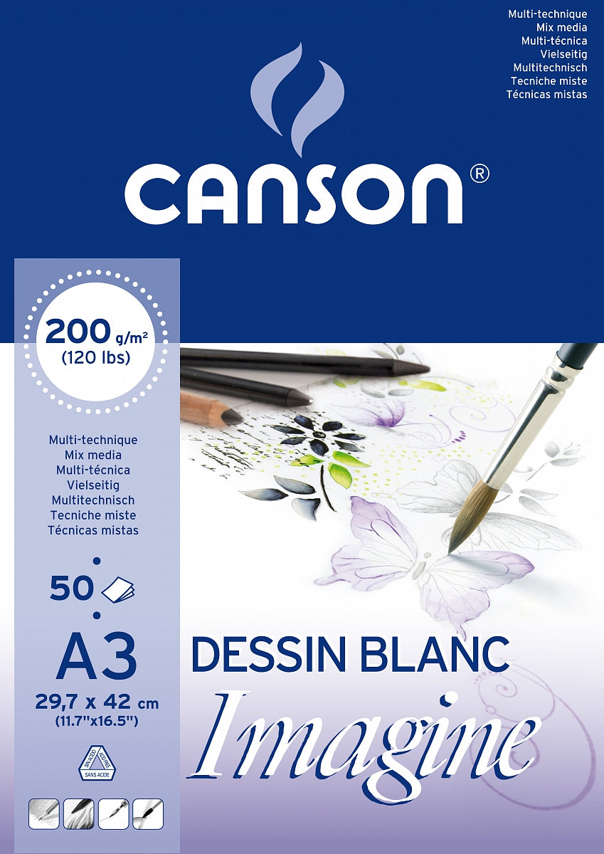 Canson Imagine ljepljeni blok za skiciranje za kombinirane tehnike 200 g/m² A3 - 50 listova