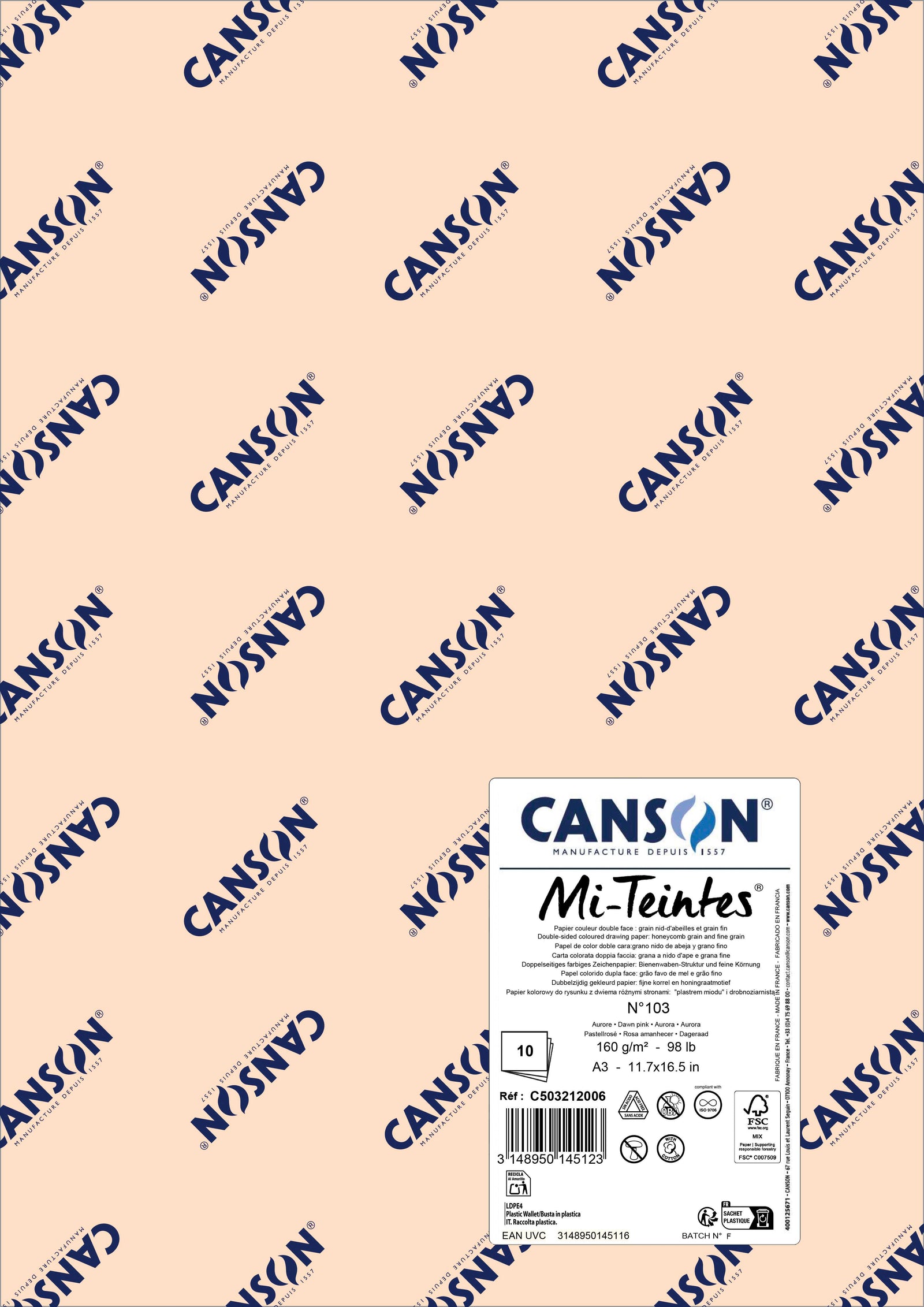Papir za pastel Canson Mi-Teintes A3 160 g - 10 listova – Ružičasta zora 103