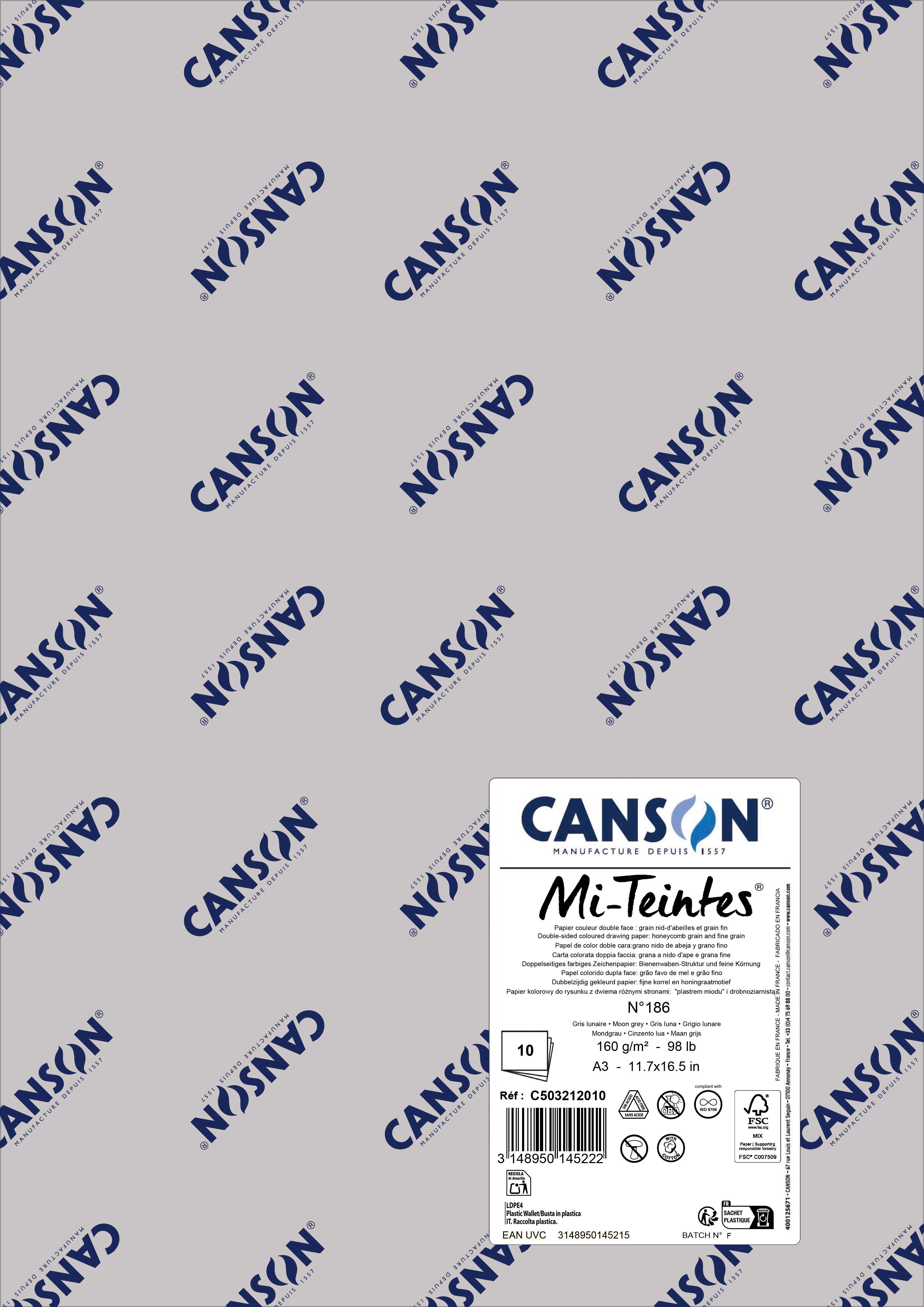 Papir za pastel Canson Mi-Teintes A3 160 g - 10 listova – Mjesečevo siva 186