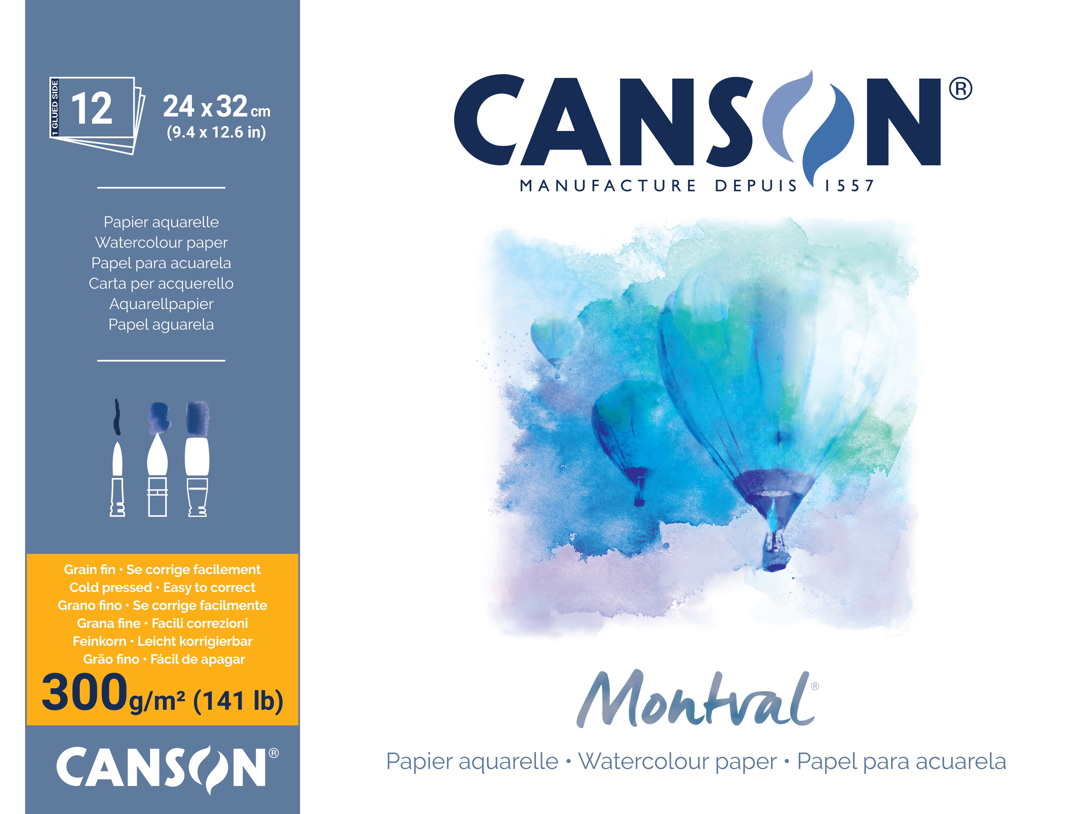 CANSON Montval akvarelni blok CP 300 g/m² - 12 listova, 24 x 32 cm, lijepljen