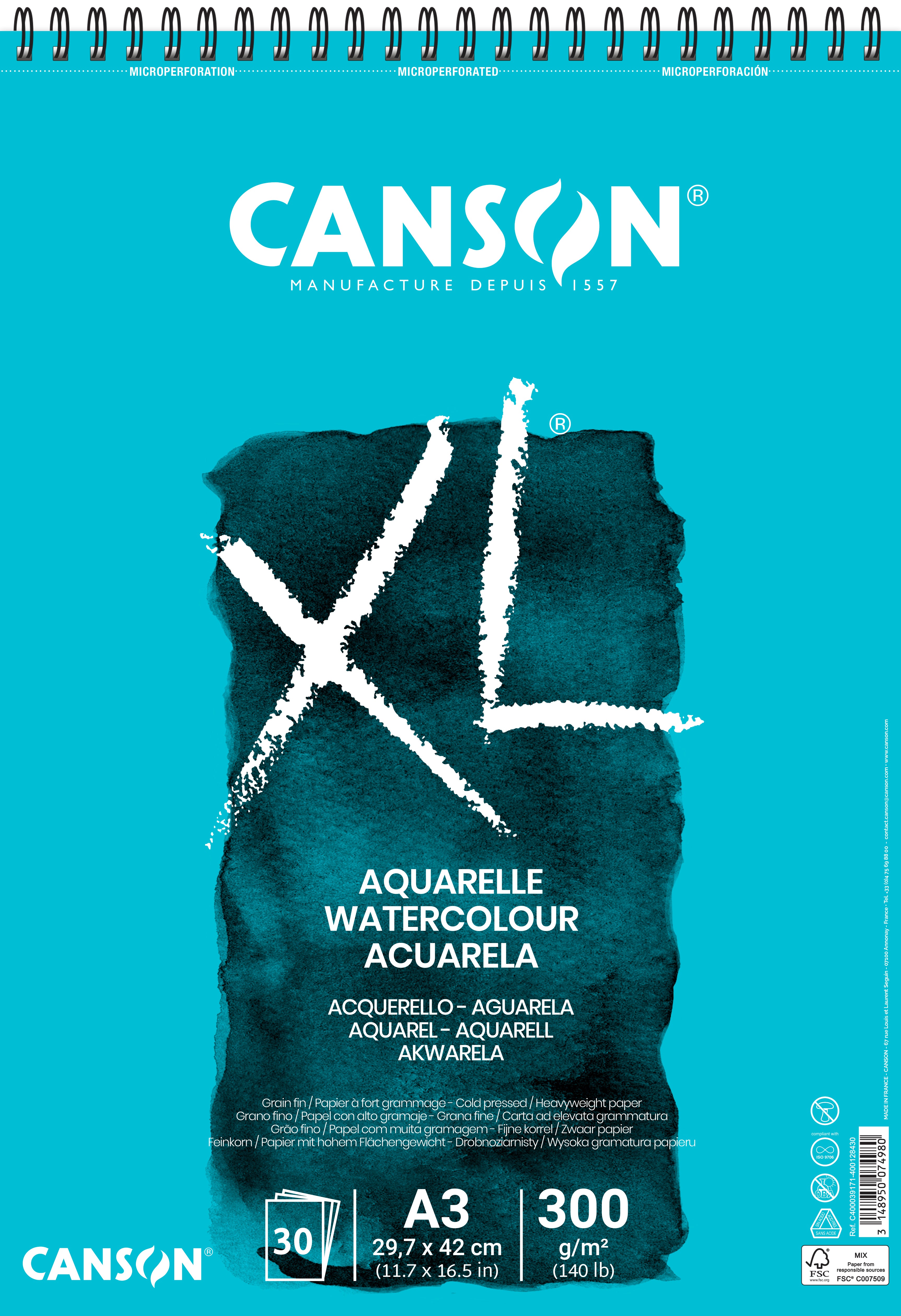 CANSON XL Aquarelle akvarelni blok 300 g/m² A3 - 30 listova, spirala