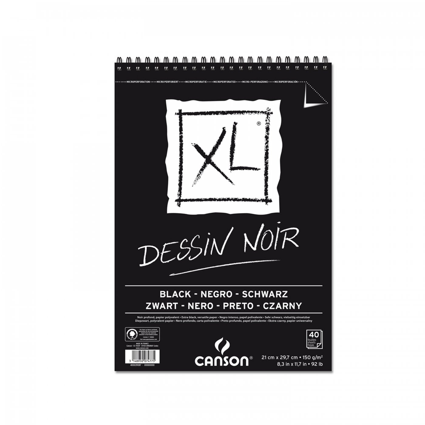 CANSON Canson XL Dessin Black blok za skiciranje 150 g/m², 40 listova, A4, spiralni uvez