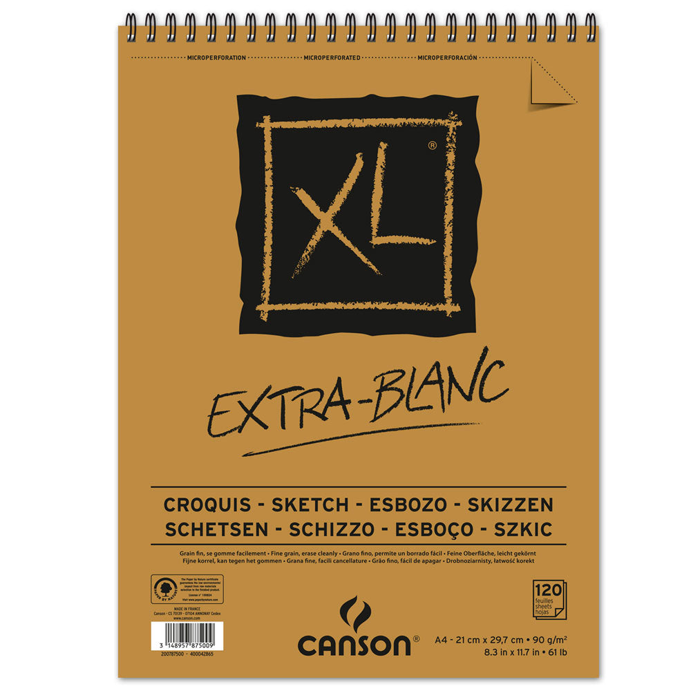 Blok za skiciranje CANSON XL Extra Blanc 90 g/m² 120 listova A4 spiralni uvez gore