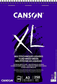 Canson XL Fluid Mix Media blok 250 g/m², 30 listova, A3, spiralni uvez