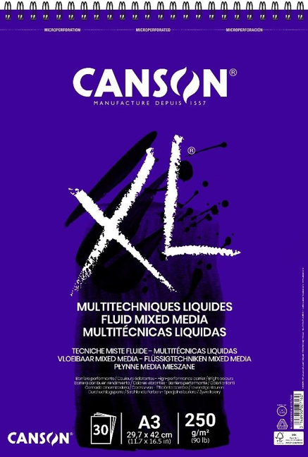 Canson XL Fluid Mix Media blok 250 g/m², 30 listova, A3, spiralni uvez