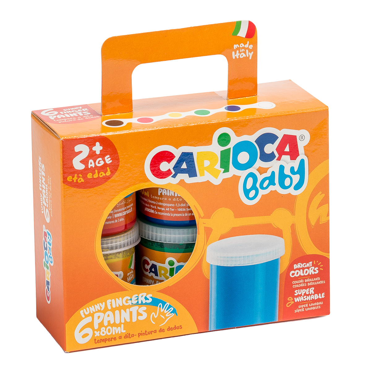 Carioca boje za prste Baby 2+, kartonski koferčić, 6 × 80 ml
