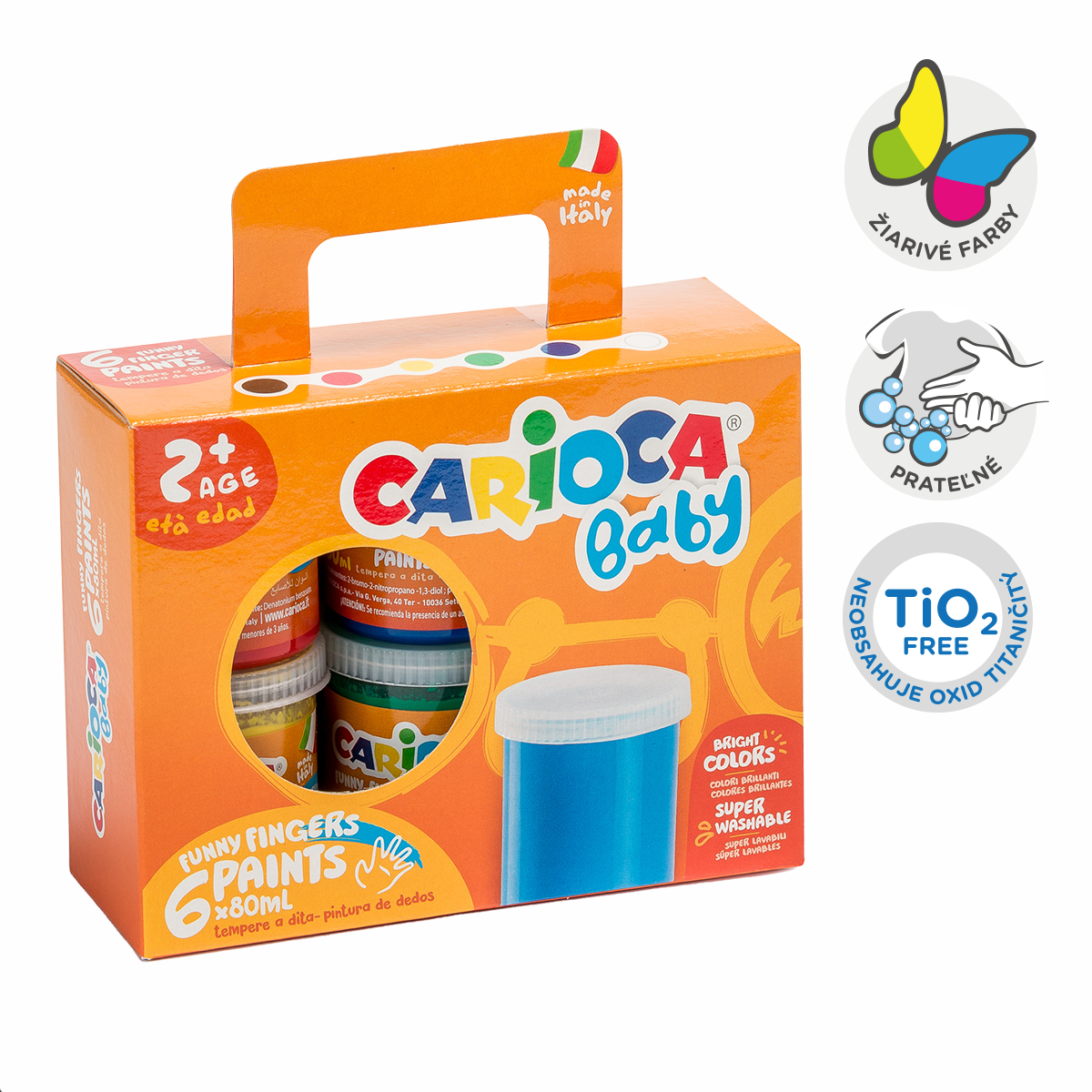 Carioca boje za prste Baby 2+, kartonski koferčić, 6 × 80 ml