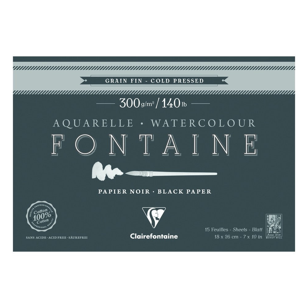 Clairefontaine Fontaine akvarelni blok CP Black 300 g 15L x 26 cm lijepljen s 4 strane – 18