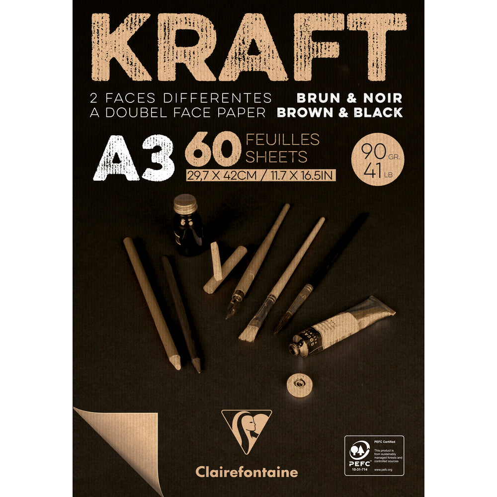 Clairefontaine kraft blok lijepljeni – 90 g 60L A3 Smeđa i Crna