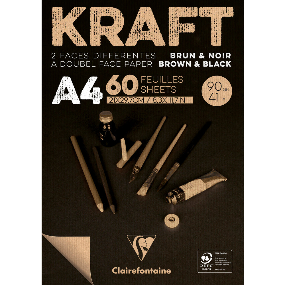 Clairefontaine kraft blok lijepljeni – 90 g 60L A4 Smeđa i Crna