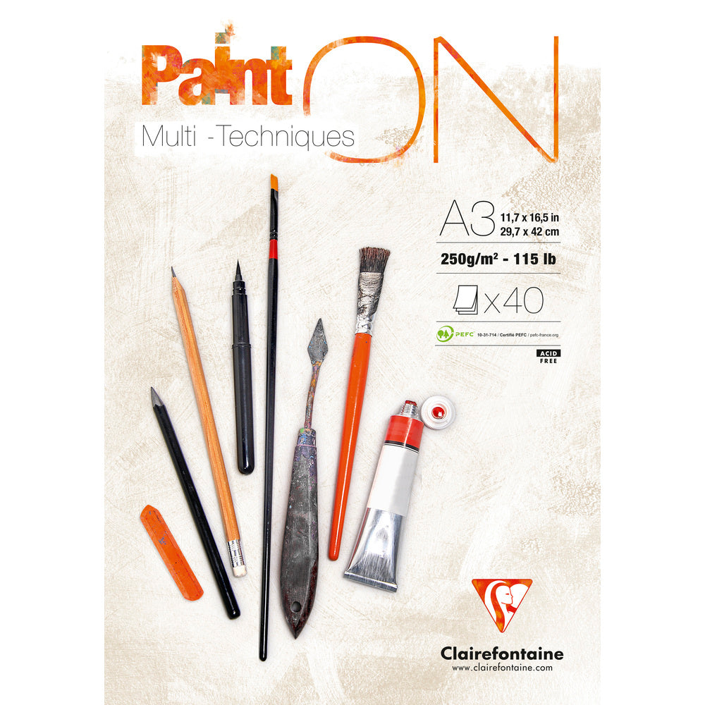 Clairefontaine Paint'On Mix Media blok 250 g 40L ljepljen Extra White
