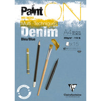 Clairefontaine Paint'On Mix Media blok 250 g lijepljeni – 15L A4 Denim plava