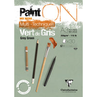 Clairefontaine Paint'On Mix Media blok 250 g lijepljeni – 30L A3 Sivo zelena
