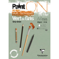 Clairefontaine Paint'On Mix Media blok 250 g lijepljeni – 30L A4 Sivo zelena