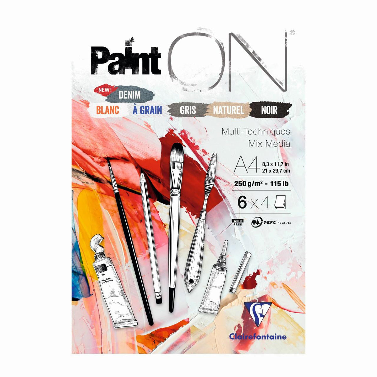 Clairefontaine Paint'On Mix Media blok br. 6 250 g 24L ljepljen razne boje