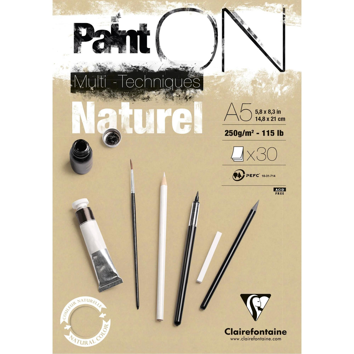 Blok za mješovite medije Clairefontaine Paint'On prirodni 250 g/m² – 30 listova – A5