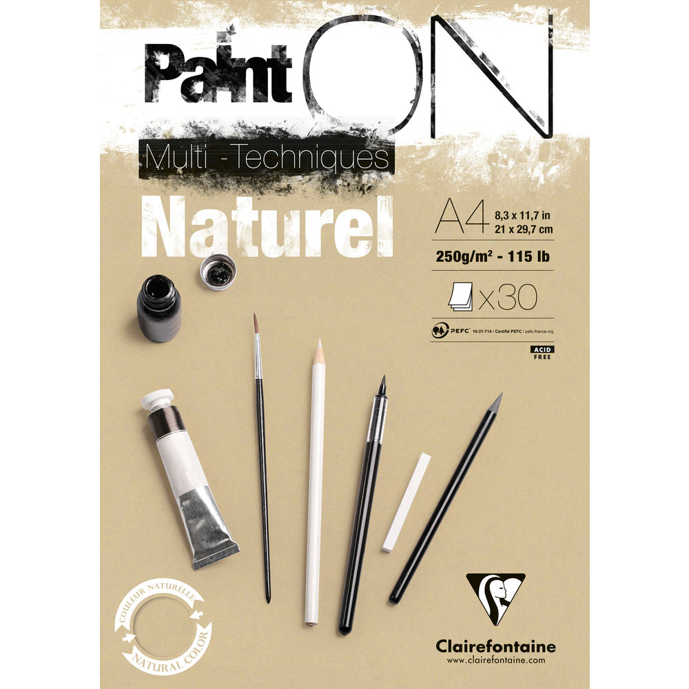 Blok za mješovite medije Clairefontaine Paint'On prirodni 250 g/m² – 30 listova – A4