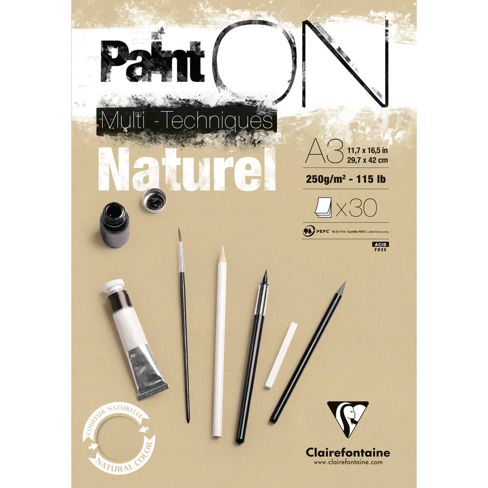 Blok za mješovite medije Clairefontaine Paint'On prirodni 250 g/m² – 30 listova – A3