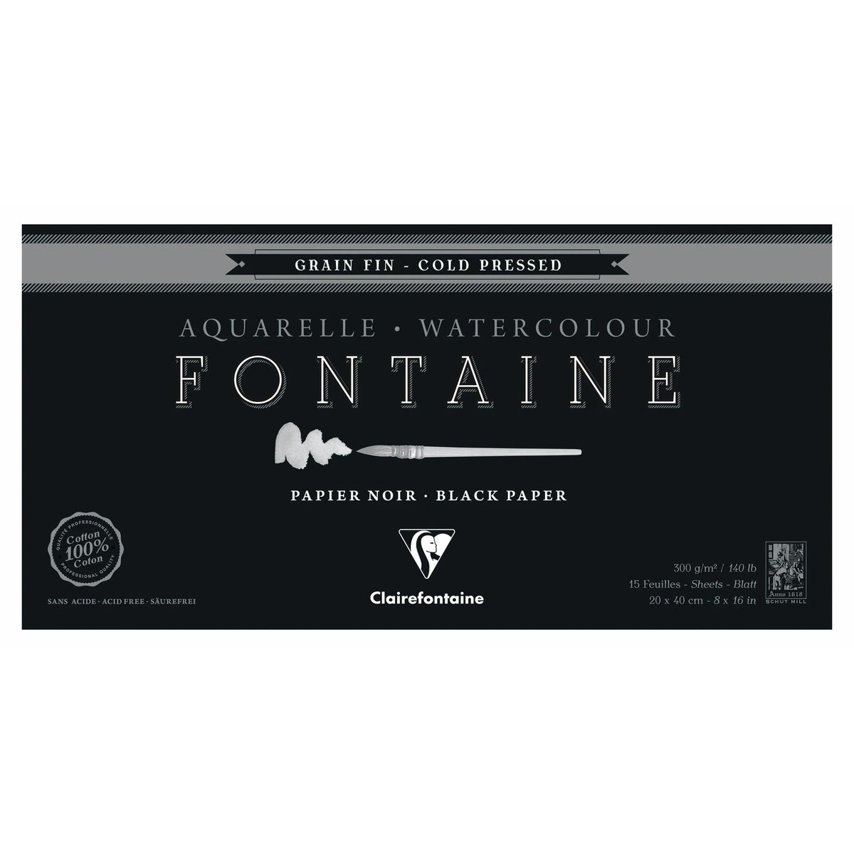 Crni akvarel blok Clairefontaine Fontaine 300 g/m² – 20 × 40 cm