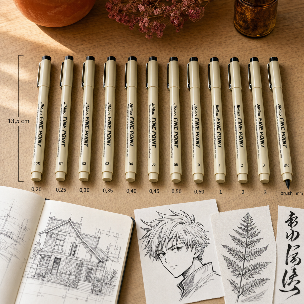 Crni tehnički flomaster fineliner, vrh 0,20 – 3 mm