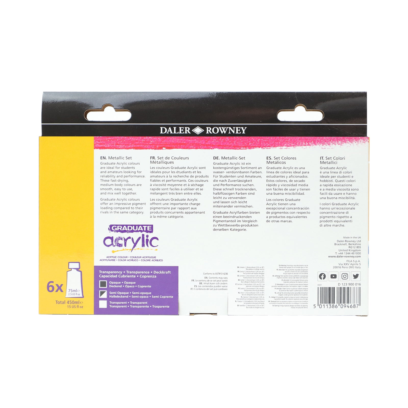 DALER ROWNEY D&R Graduate set metalik akrilnih boja 6 x 75 ml
