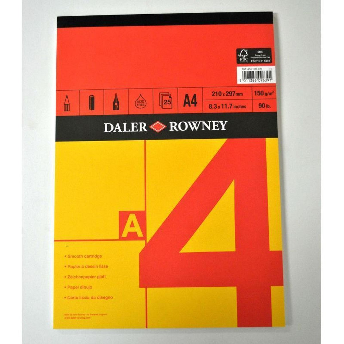 Skicen blok DALER ROWNEY Red & Yellow A4, 150 g, 25 listova, lijepljeni