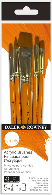 DALER ROWNEY Simply set kistova za akril – 5 kom (Round, Filbert, Angle, Flat Shader, Flat Wash)