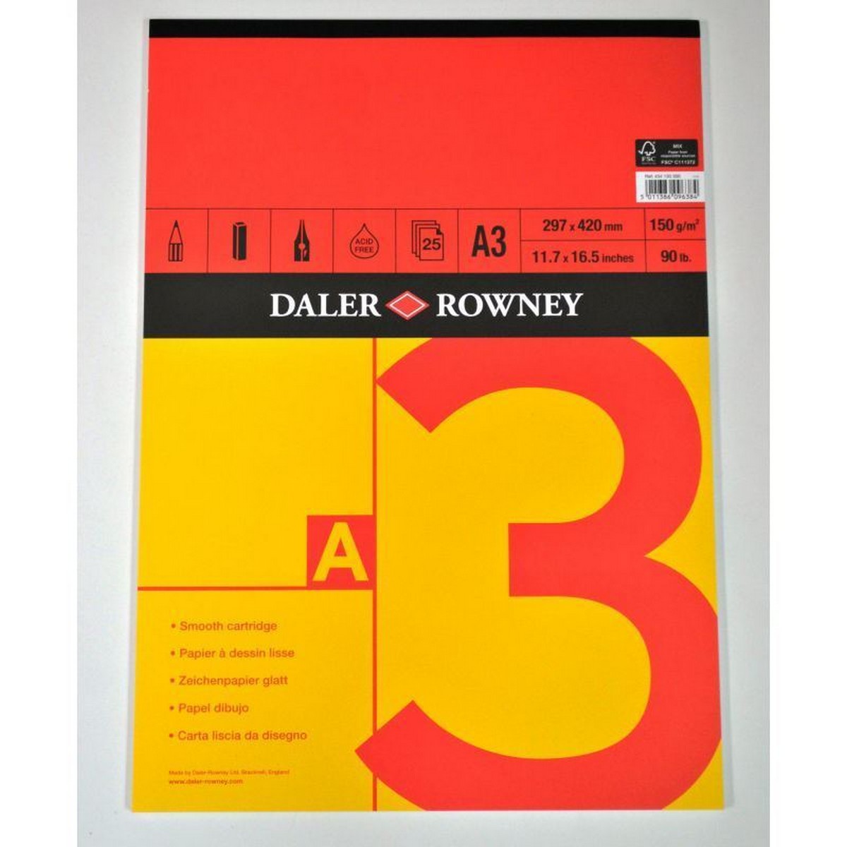 DALER ROWNEY Red & Yellow blok za skiciranje A3 150 g 25L ljepljen