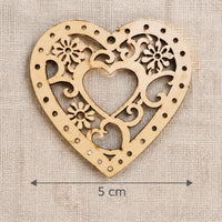 Drveni ukrasi srce s ornamentom 5 x 5 cm - set 5 kom