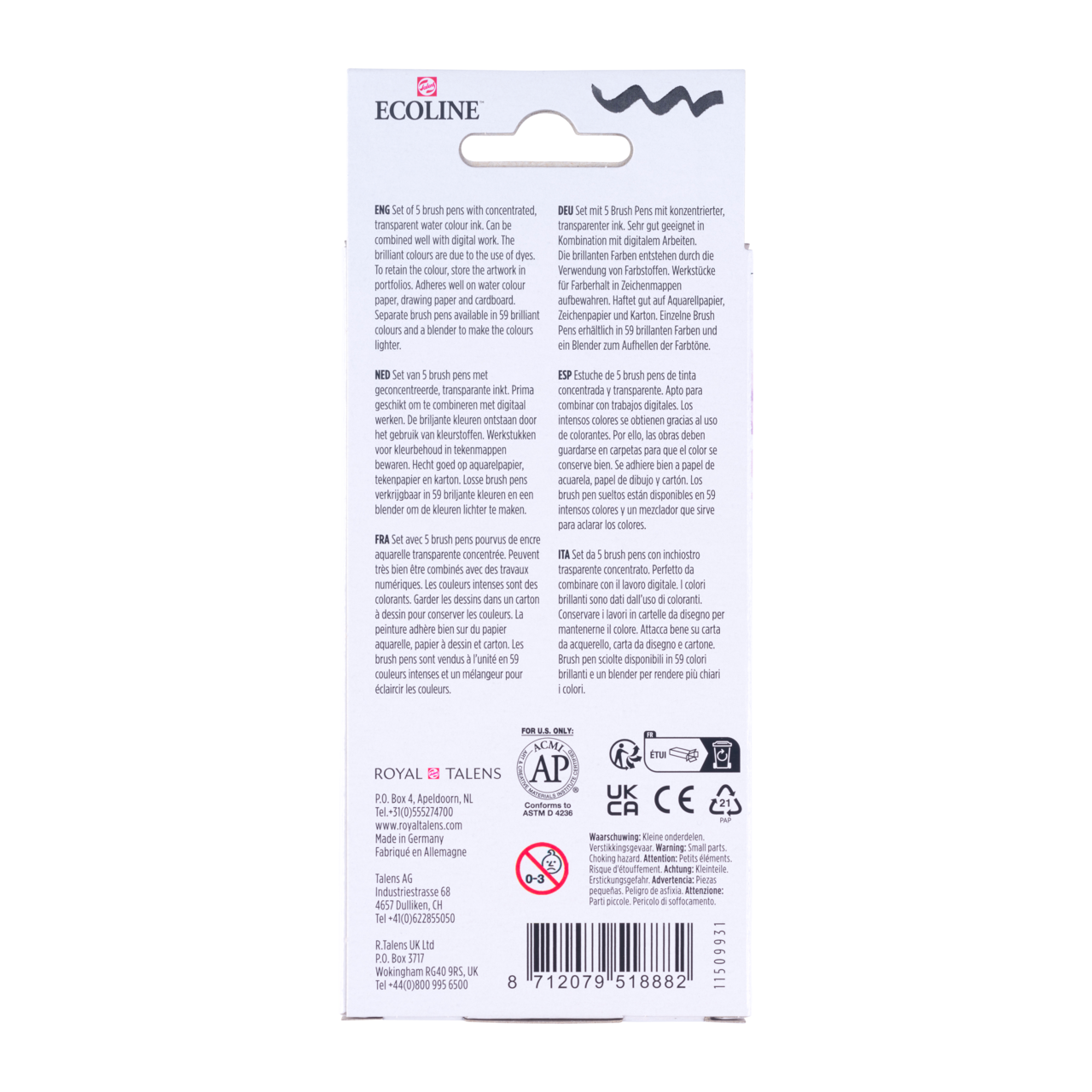 ROYAL TALENS Ecoline set akvarelnih brush markera PASTEL - 5 kom