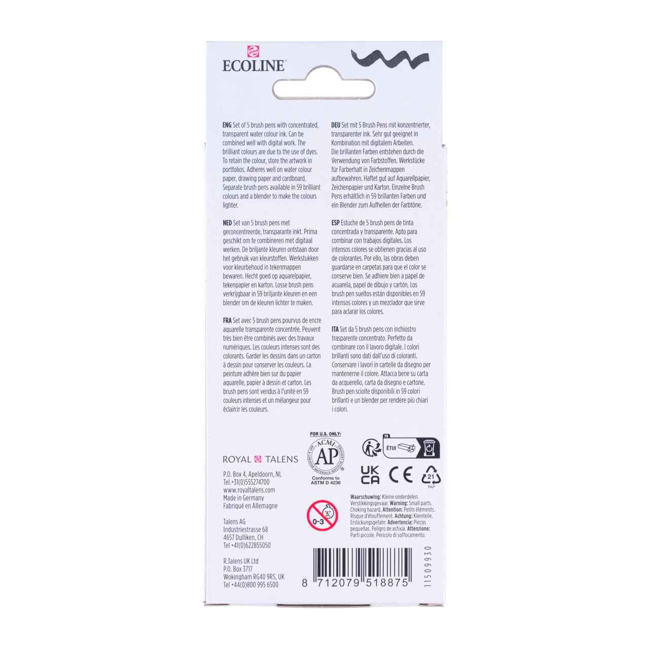 ROYAL TALENS Ecoline set akvarelnih brush pen flomastera PRIMARY 5 boja