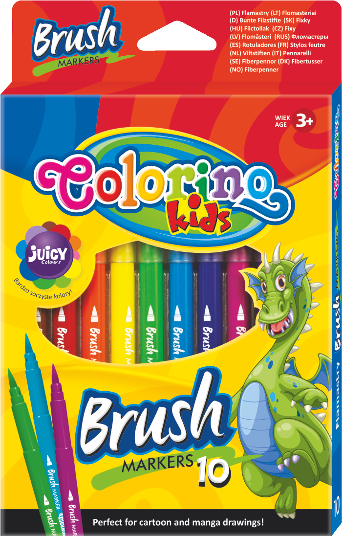 Flomasteri Colorino Brush s dugim kistastim vrhom – 10 boja