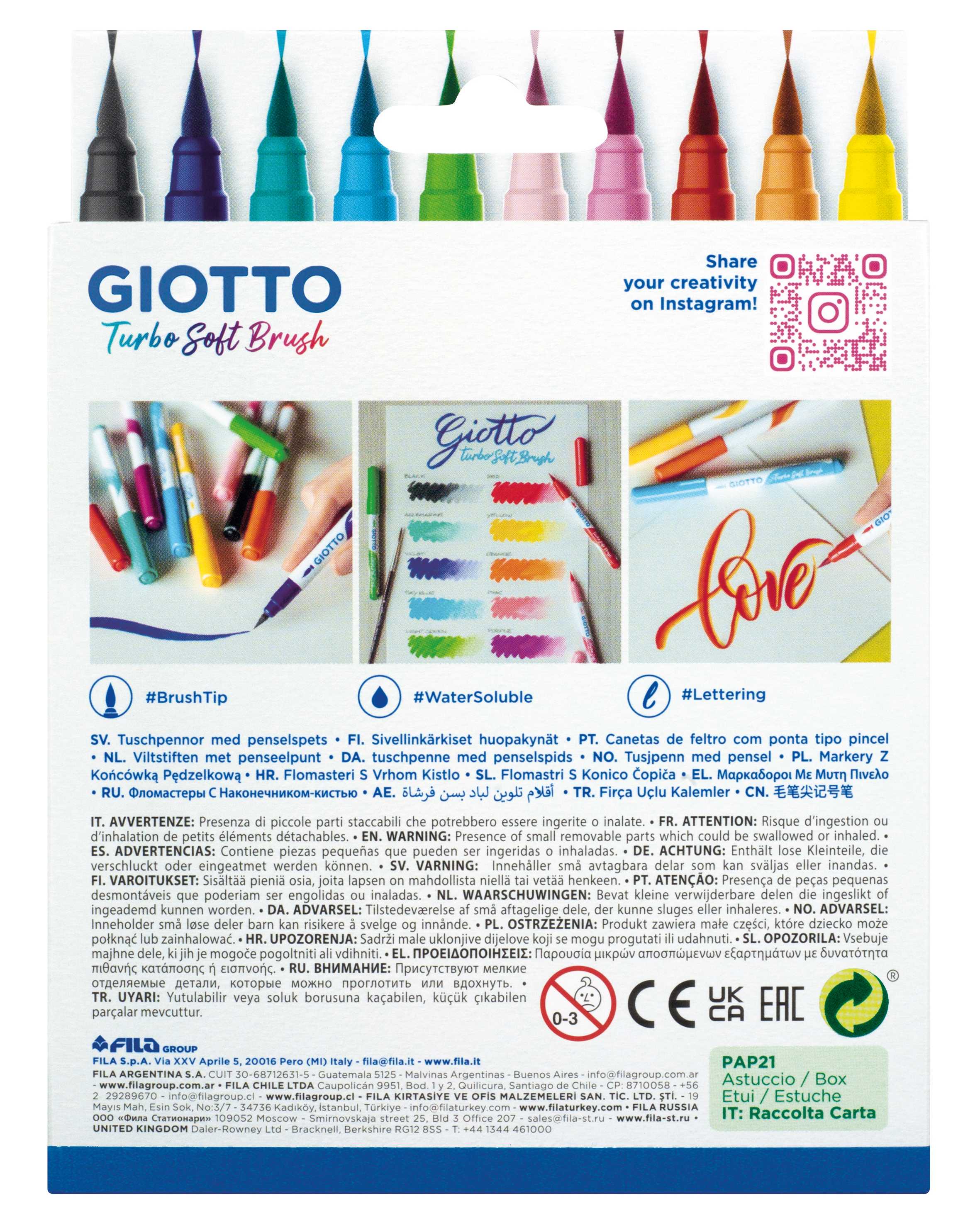 Flomasteri s kistom GIOTTO Turbo Soft Brush - 10 kom